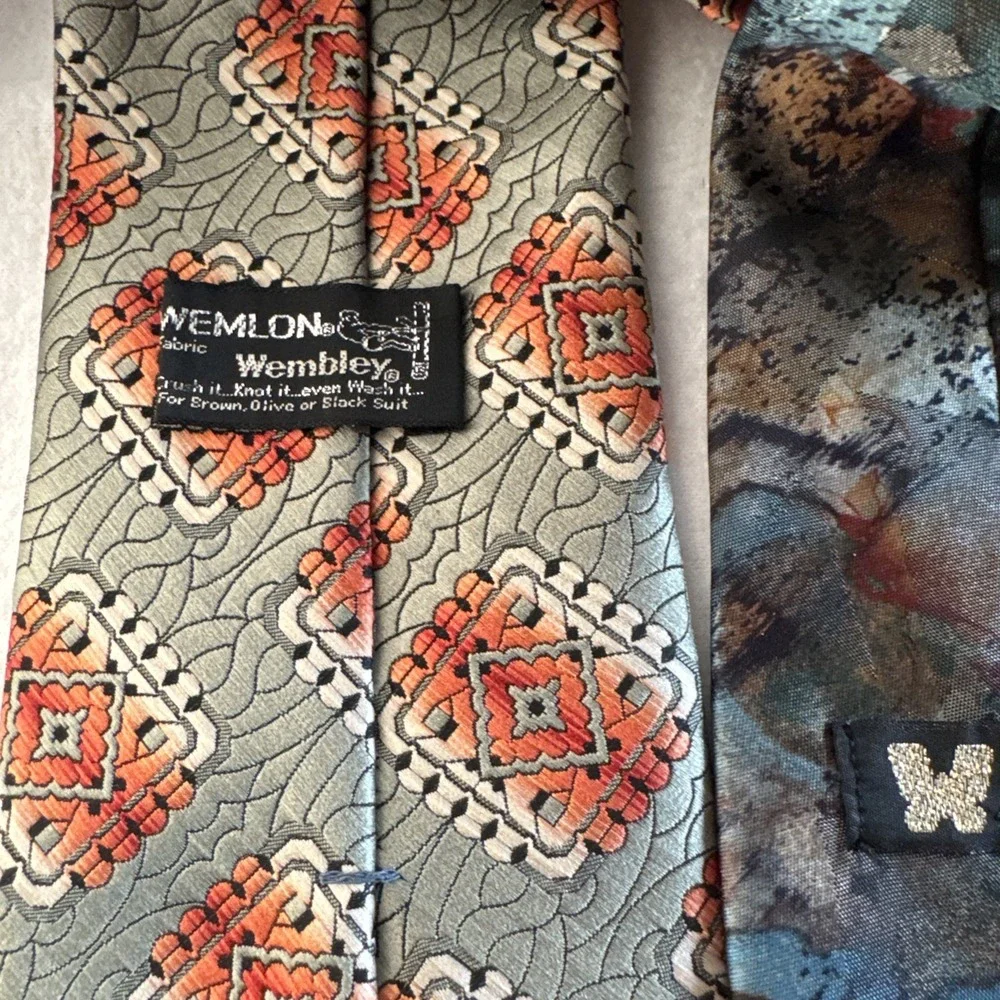 3 VTG Wemlon Wembley Mens Neck Tie Brown Stripes Groovy Swirl 70s Retro Geo 4